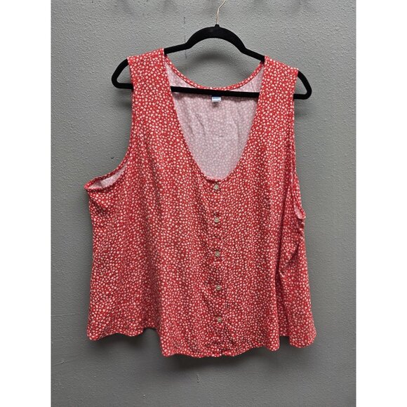 Old Navy Sleeveless Button Front Top Womens 2X Red White Floral Rayon Swing Tank - Picture 1 of 11